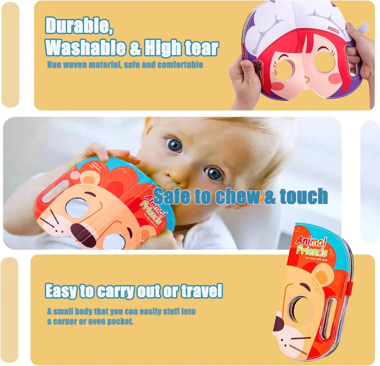 Mask Book™ – Bébé apprend ses premières impressions - Livre de masques en tissu