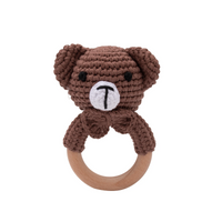 Thumbnail for CuddleRattle – Doux et ludique – Hochet pour bébé au crochet avec anneau en bois
