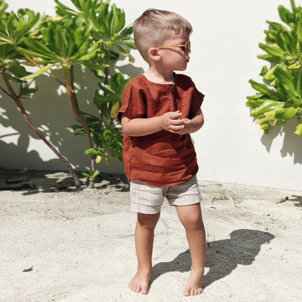 LittleClassic – Élégant et confortable – Chemise en lin pour garçon avec boutons décoratifs