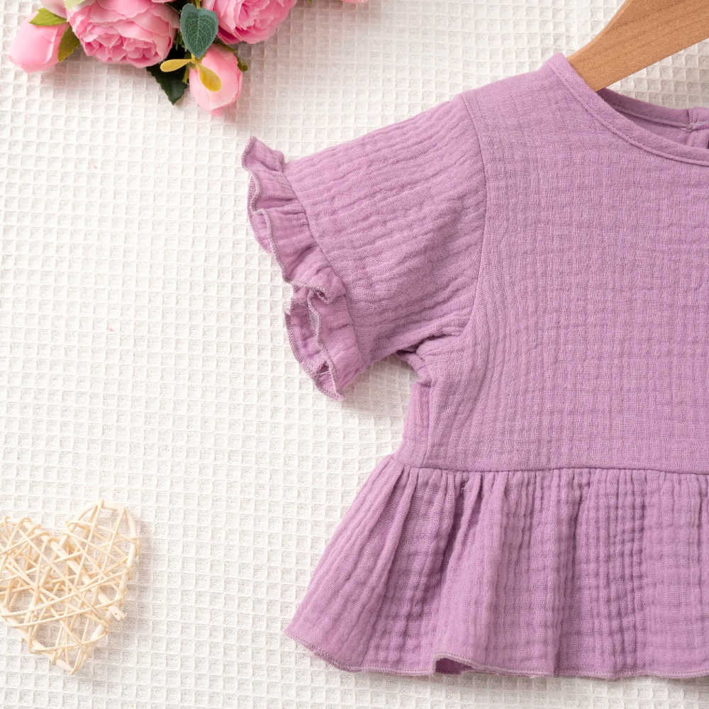 SoftCharm – Élégant et confortable – Ensemble pour fille avec haut à volants et pantalon long