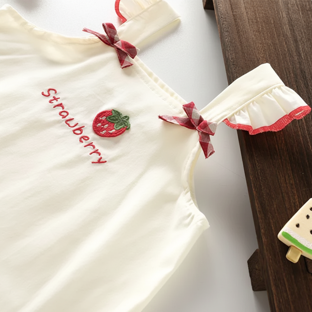 BerryBloom – Mignon et confortable – Robe pour fille avec un patch représentant une fraise et un lapin