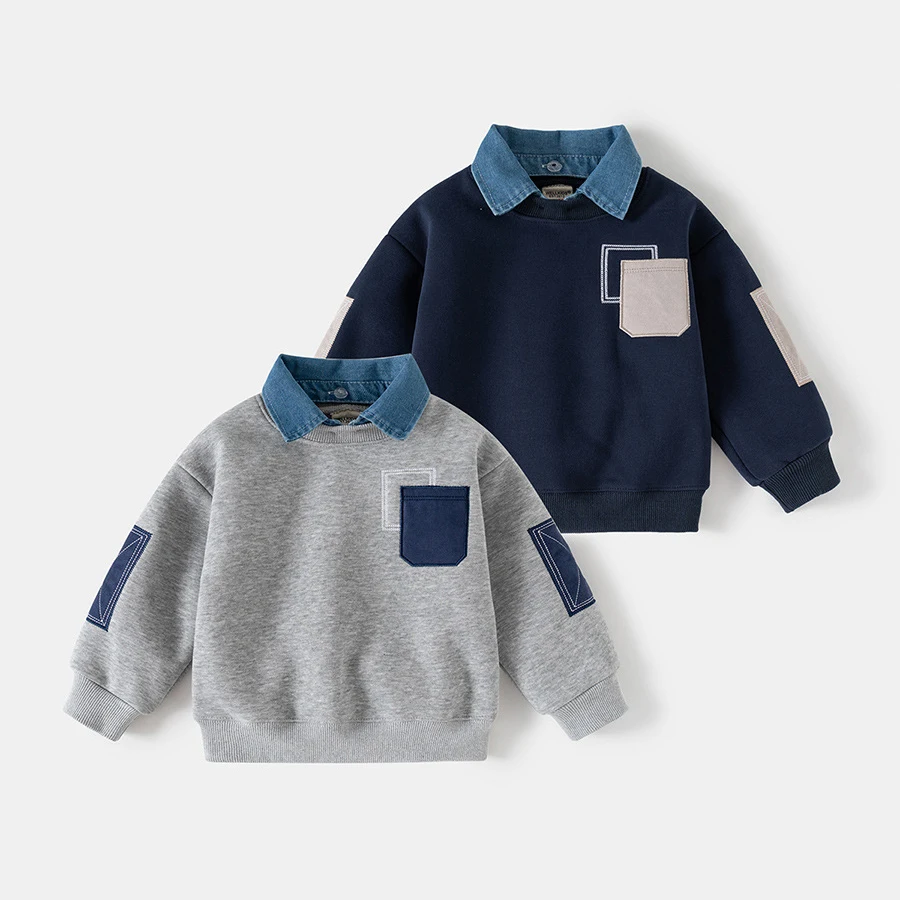 CoolJunior – Chaleureux et élégant – Pull pour garçon avec col en denim