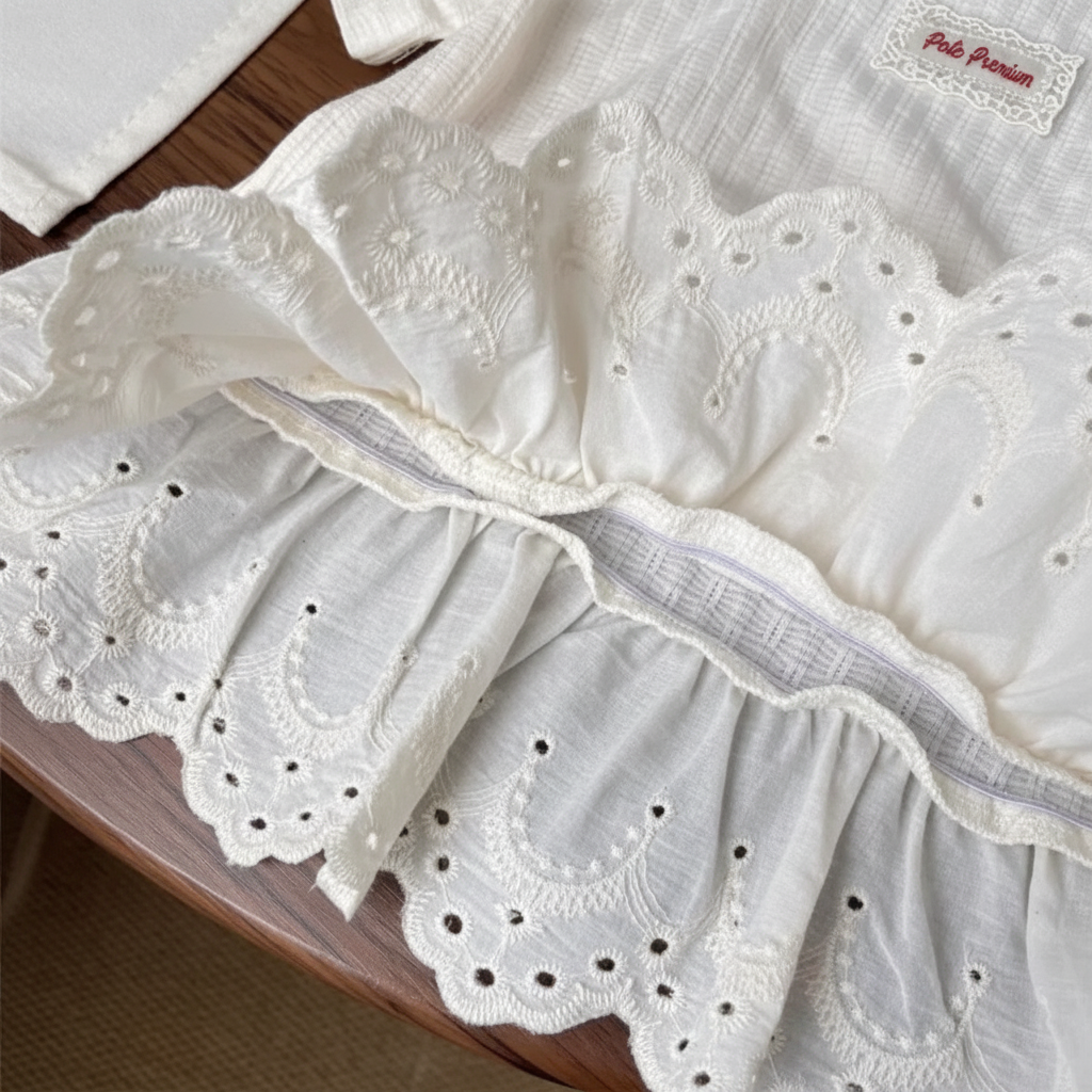 Polo Premium – Doux et mignon – T-shirt à bordure en dentelle