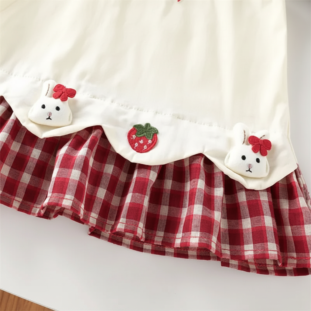 BerryBloom – Mignon et confortable – Robe pour fille avec un patch représentant une fraise et un lapin