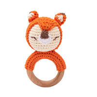 Thumbnail for CuddleRattle – Doux et ludique – Hochet pour bébé au crochet avec anneau en bois