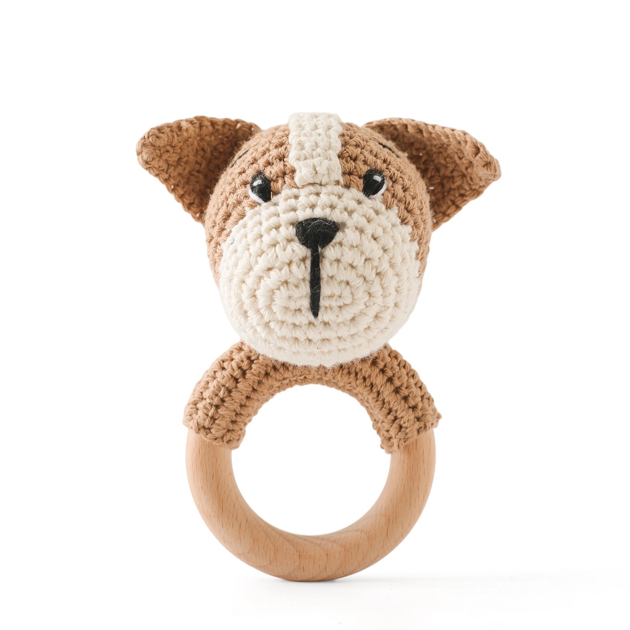 CuddleRattle – Doux et ludique – Hochet pour bébé au crochet avec anneau en bois