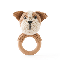 Thumbnail for CuddleRattle – Doux et ludique – Hochet pour bébé au crochet avec anneau en bois