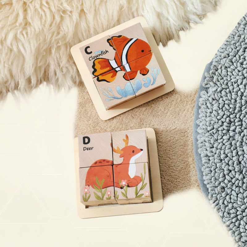 WoodMind – Créatif et éducatif – Puzzle en bois 6 en 1 Montessori Animaux