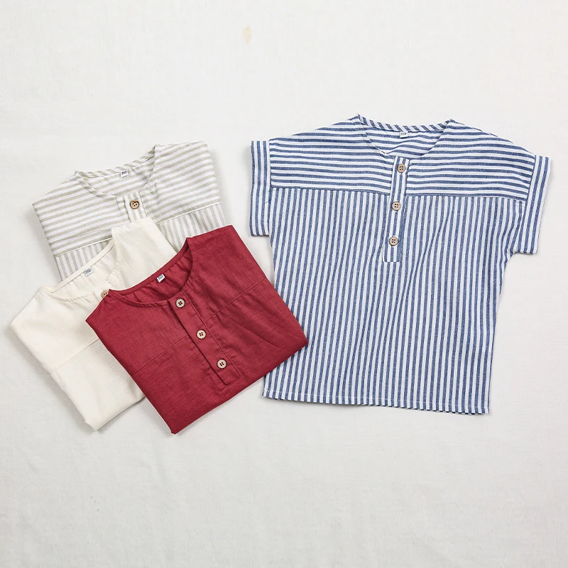 LittleClassic – Élégant et confortable – Chemise en lin pour garçon avec boutons décoratifs