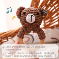 Thumbnail for CuddleRattle – Doux et ludique – Hochet pour bébé au crochet avec anneau en bois