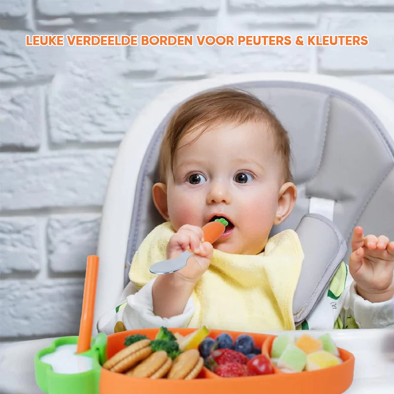 MiniMeal – Sûr et antidérapant – Set de vaisselle en silicone pour tout-petits avec couverts