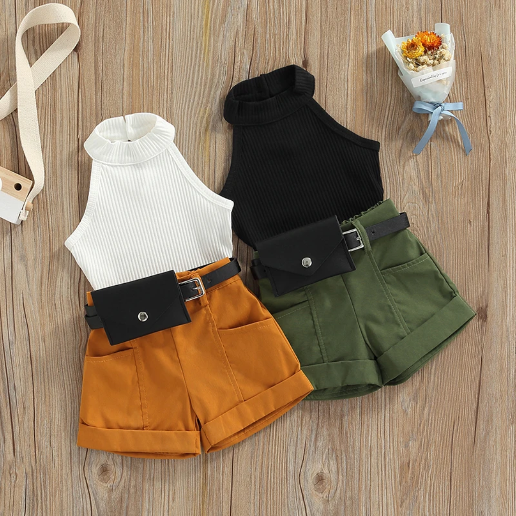 MiniFashionista – Élégance et tendances – Ensemble pour filles comprenant un haut, un short et un sac banane