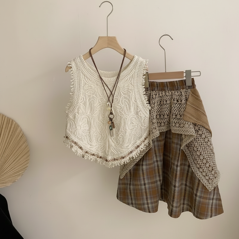 TinyTrends – Boho chic et mignon – Haut au crochet et jupe à carreaux