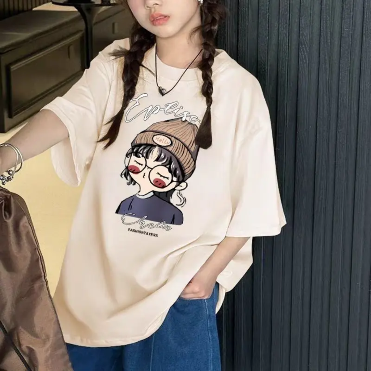 CuteStyle – Tendance et confortable – T-shirt à imprimé cartoon oversize