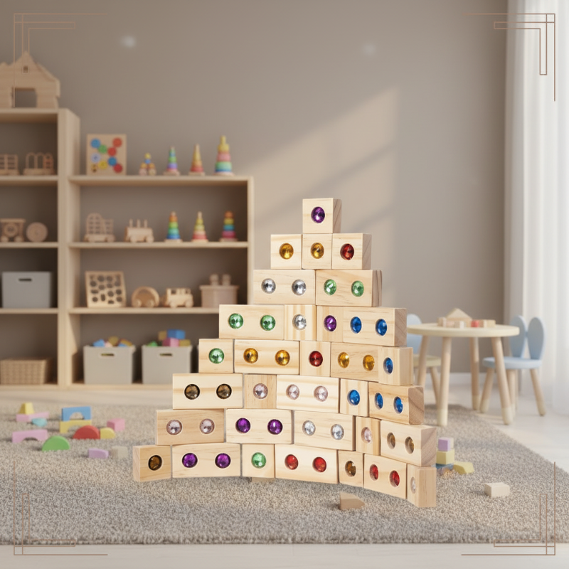 Rainbow Gem Stacking Blocks – Créatif et éducatif – Jeu de blocs empilables en bois
