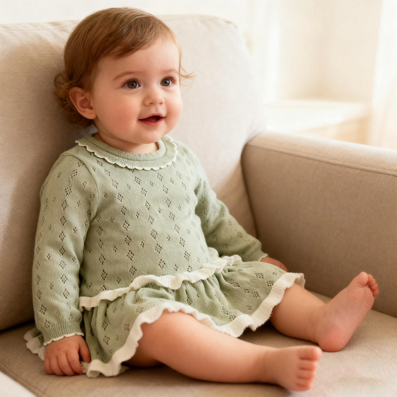 MiniBelle – Élégante et douce – Robe de bébé tricotée avec volants
