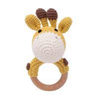 Thumbnail for CuddleRattle – Doux et ludique – Hochet pour bébé au crochet avec anneau en bois