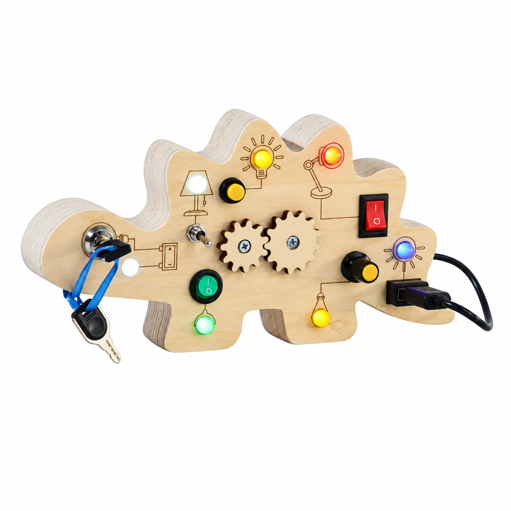 TinyTech – Tableau d'activités en bois avec lumières et interrupteurs – Jouet éducatif