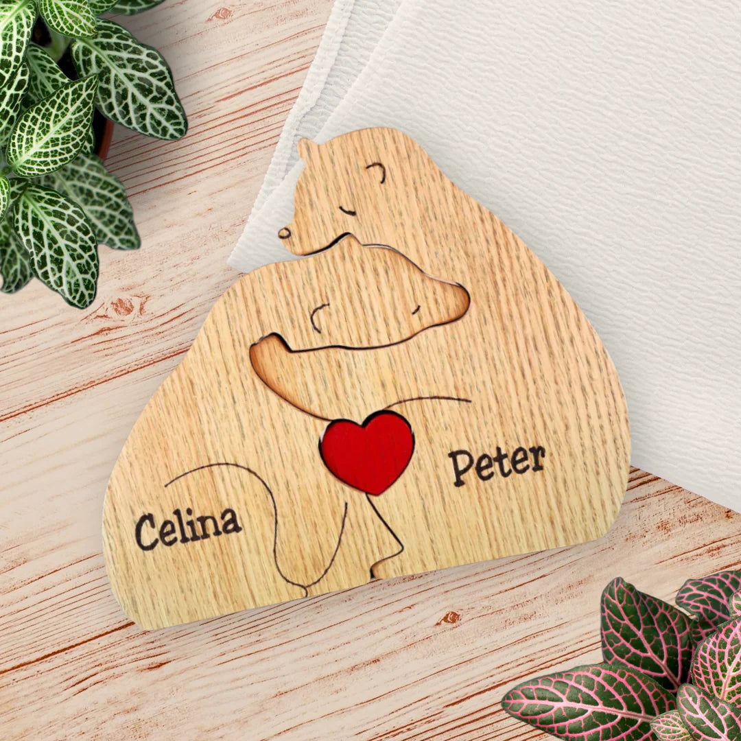 Family Puzzle – Cadeau personnalisé pour la fête des Mères avec une famille d'oursons