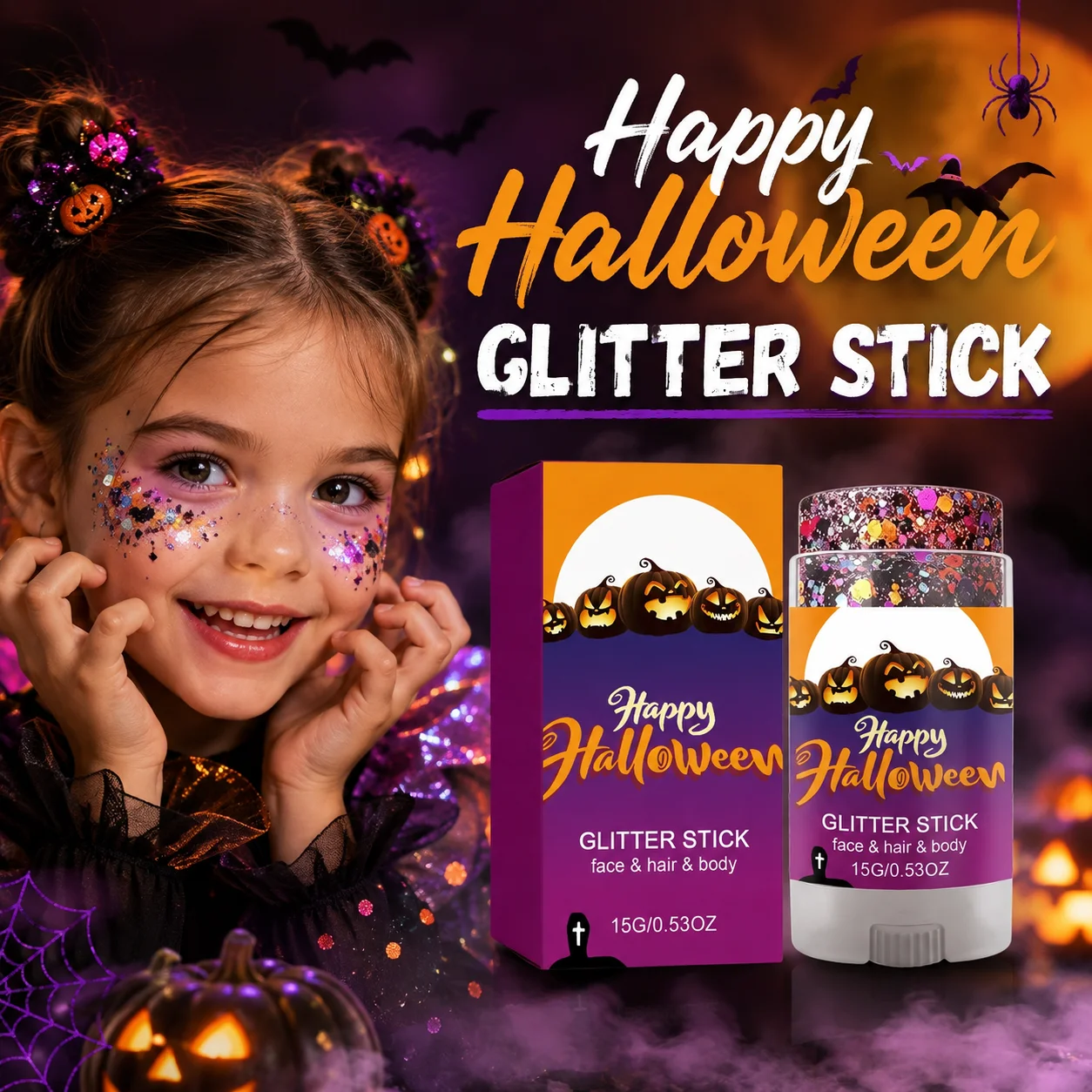 GlitterPop – Éclatant et festif – Stick pailleté d'Halloween pour le visage, les cheveux et le corps