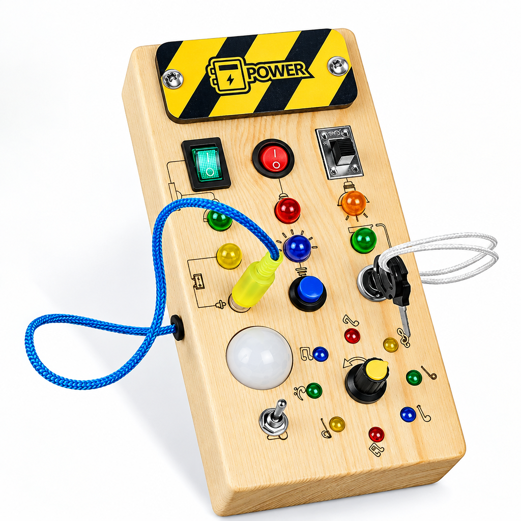 TinyTech – Tableau d'activités en bois avec lumières et interrupteurs – Jouet éducatif