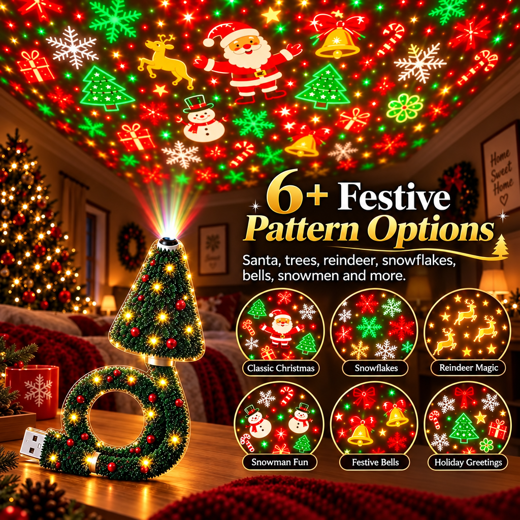 HolidayBeam – Festif et chaleureux – Projecteur de Noël USB avec motifs lumineux