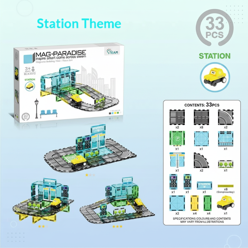 Magnetic Road Blocks – Créatif et éducatif – Kit de construction « Chemins magnétiques »