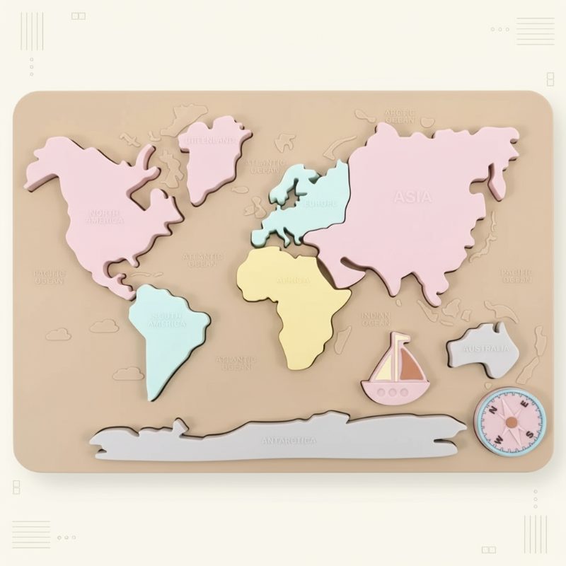 GeoKids – Montessori & Éducatif – Puzzle silicone de la carte du monde