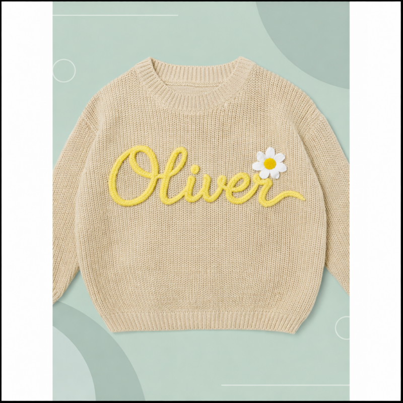 TinyStitch – Pull tricoté personnalisé avec prénom pour enfants