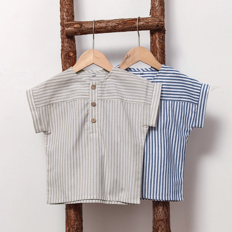 LittleClassic – Élégant et confortable – Chemise en lin pour garçon avec boutons décoratifs