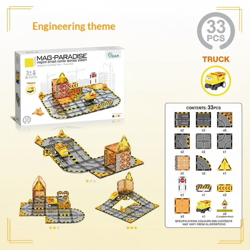 Magnetic Road Blocks – Créatif et éducatif – Kit de construction « Chemins magnétiques »