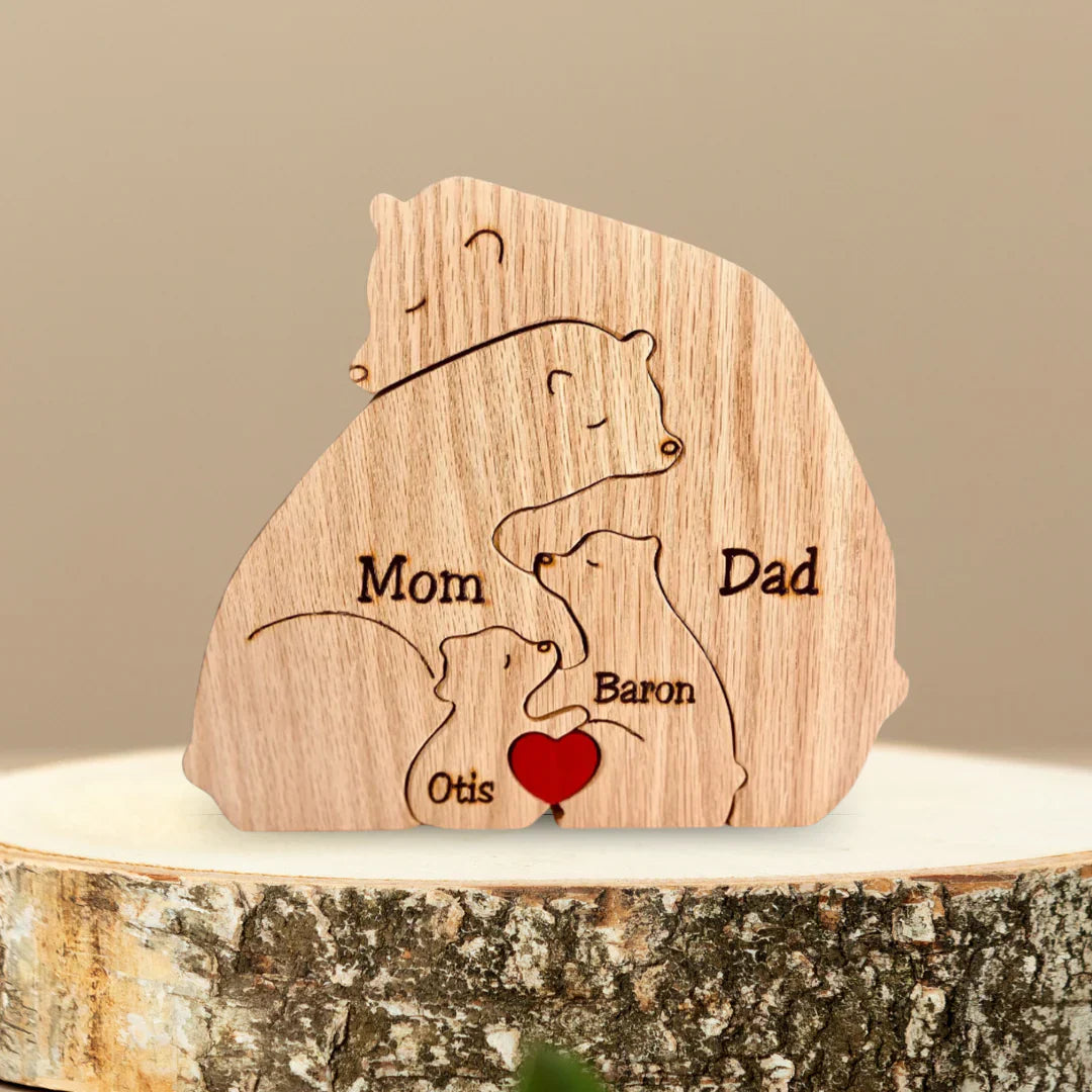 Family Puzzle – Cadeau personnalisé pour la fête des Mères avec une famille d'oursons