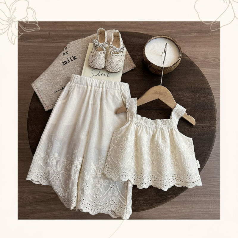 TinyLuxe – Ensemble d'été composé d'un haut en dentelle et d'un pantalon à jambes larges