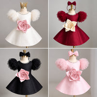Thumbnail for LittleRose – Élégante et festive – Robe pour fille avec fleur en 3D et manches bouffantes