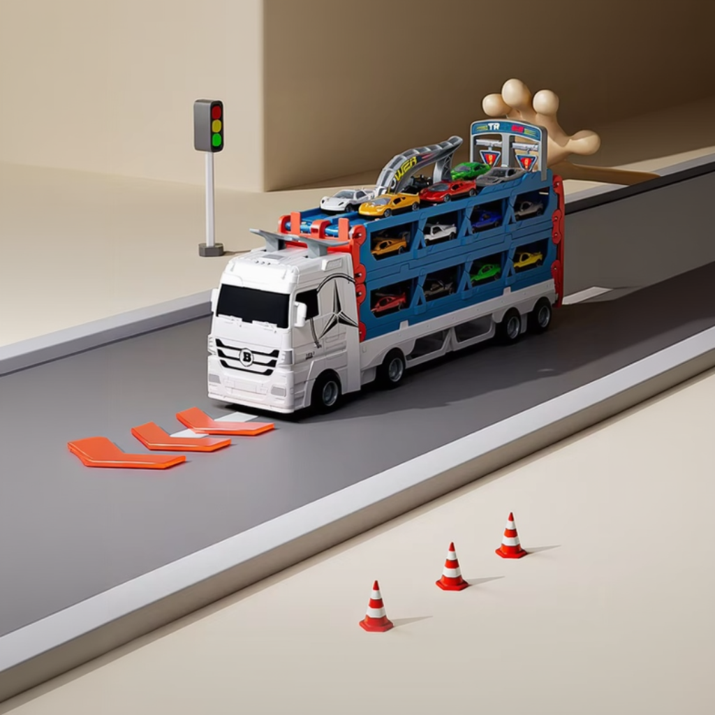 CarHauler – Ludique et aventureux – Kit de jeu « Transporteur de voitures » avec des voitures de course