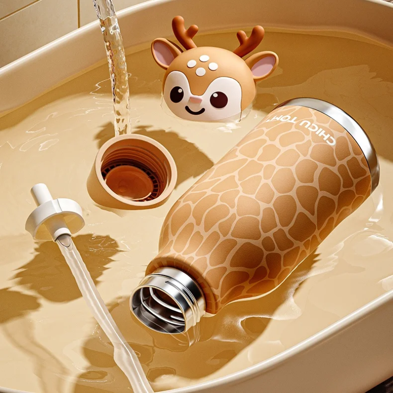 AnimalSip – Mignon et pratique – Gourde isotherme en acier inoxydable pour enfants avec motif d'animaux