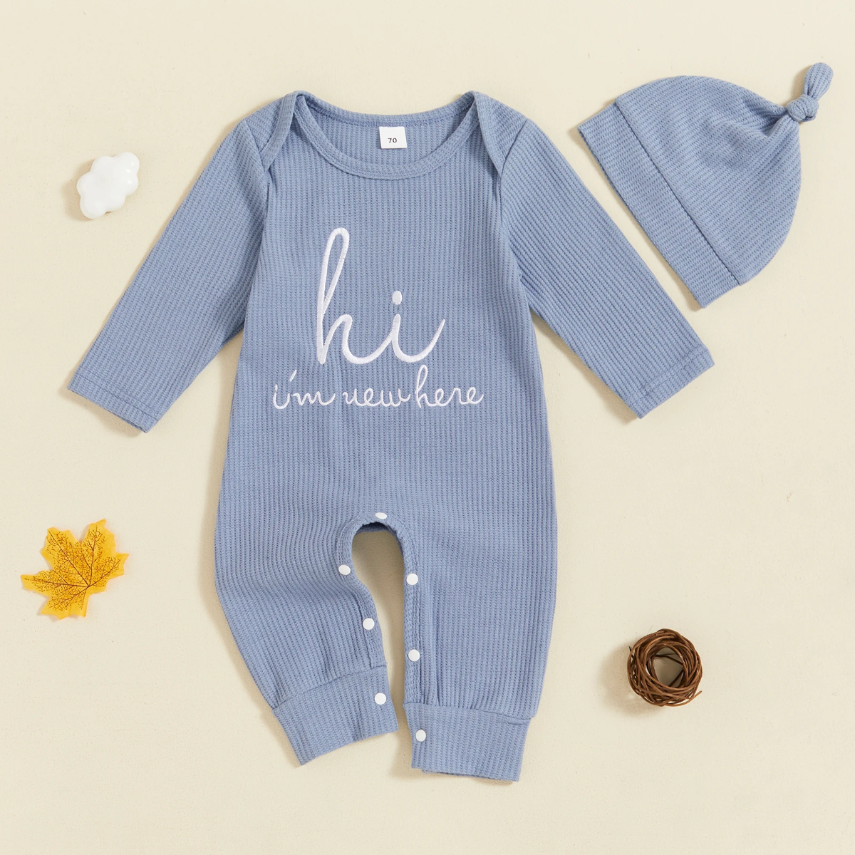 CuddleBaby – Bonjour, je suis nouvelle ici – Ensemble combi-pantalon et bonnet pour bébé