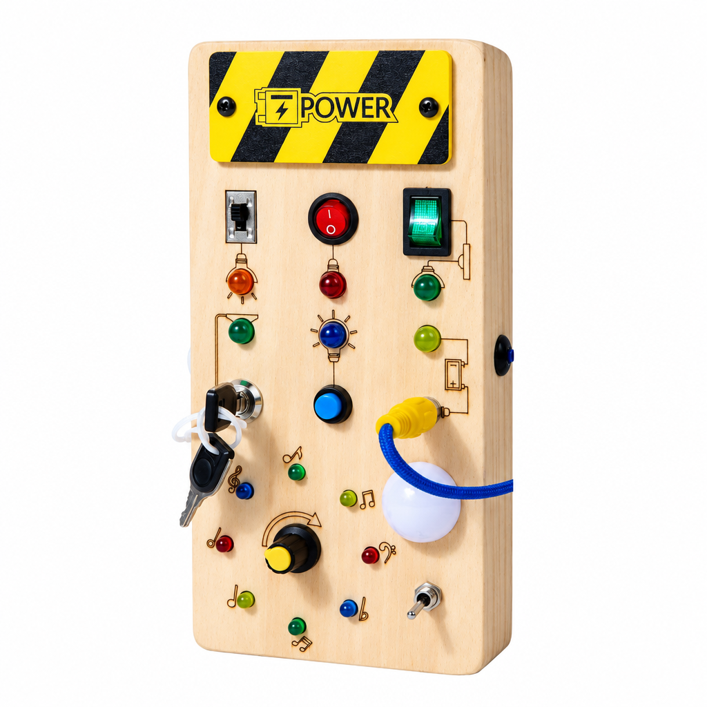 TinyTech – Tableau d'activités en bois avec lumières et interrupteurs – Jouet éducatif