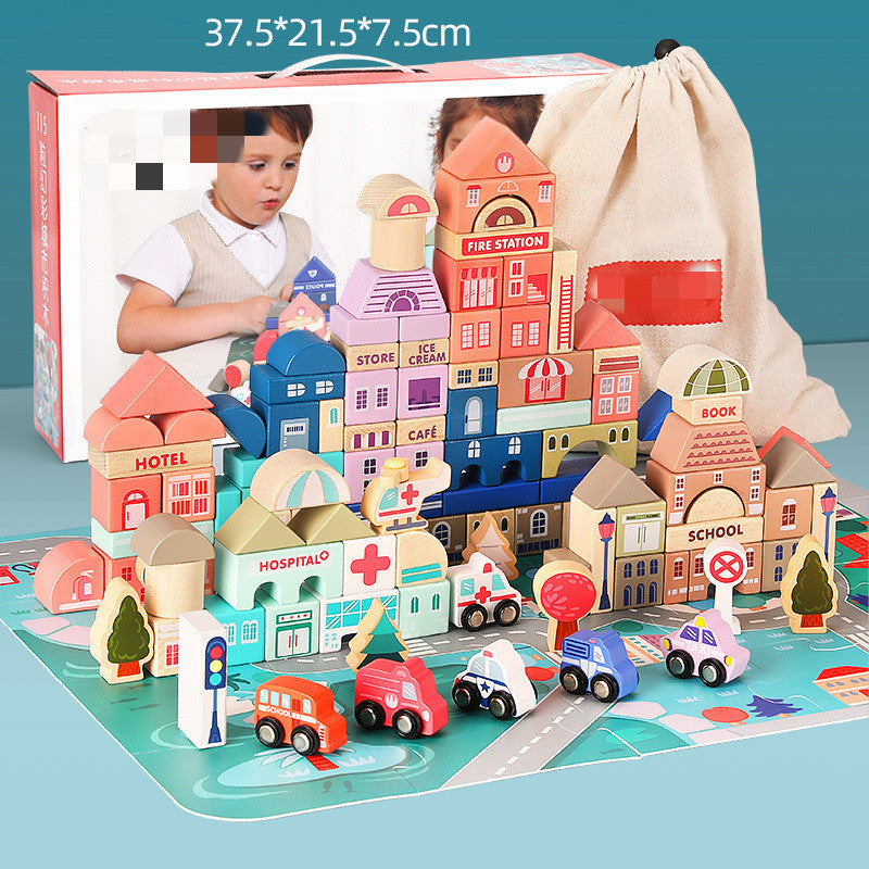 BuildJoy – Éducatif et amusant – Blocs de construction en bois dans la ville