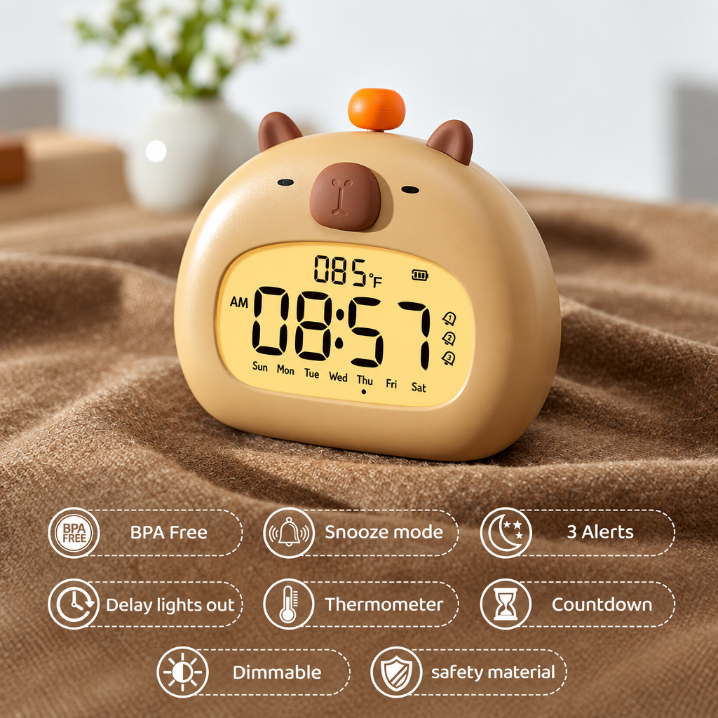 CappyClock – Mignon et polyvalent – Réveil numérique pour enfants avec veilleuse