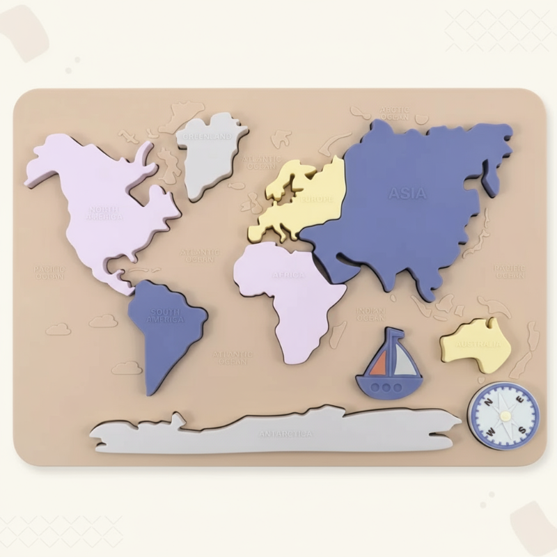 GeoKids – Montessori & Éducatif – Puzzle silicone de la carte du monde