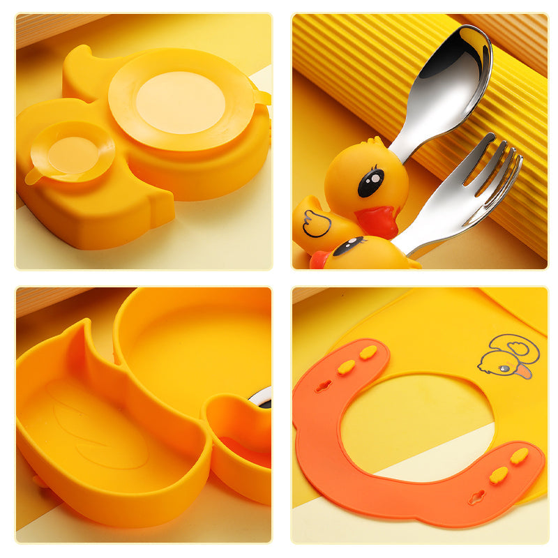 MiniMeal – Sûr et antidérapant – Set de vaisselle en silicone pour tout-petits avec couverts