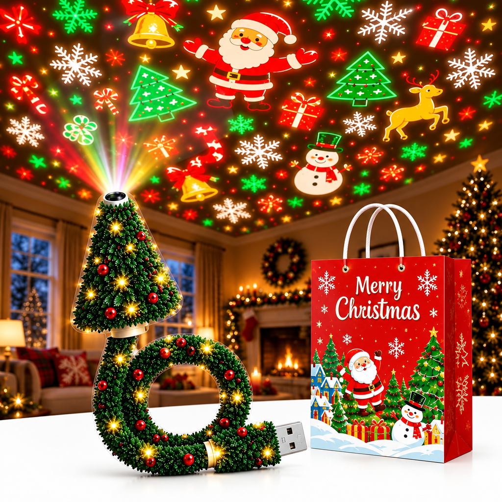 HolidayBeam – Festif et chaleureux – Projecteur de Noël USB avec motifs lumineux