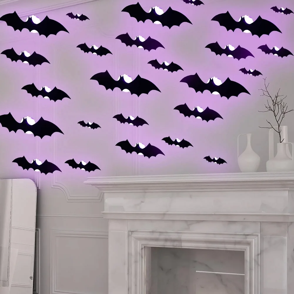 SpookyGlow – Effrayant et plein d'ambiance – Décoration murale LED « chauve-souris d'Halloween »