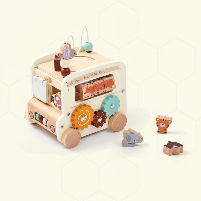 BusyRide – Éducatif et polyvalent – Bus d'activités Montessori en bois