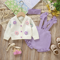 Thumbnail for FloraKnit – Douceur et mignonnerie – Tenue pour bébé avec gilet, salopette et bandeau