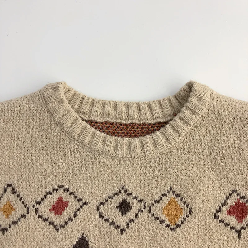 LittleRetro – Chaleureux et élégant – Pull en maille pour enfant avec motif en losanges