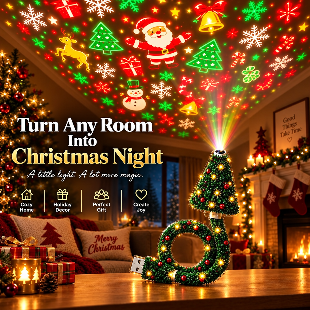 HolidayBeam – Festif et chaleureux – Projecteur de Noël USB avec motifs lumineux
