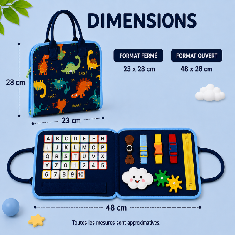 7-in-1 Busy Board – Motricité et apprentissage – Tableau d'activités