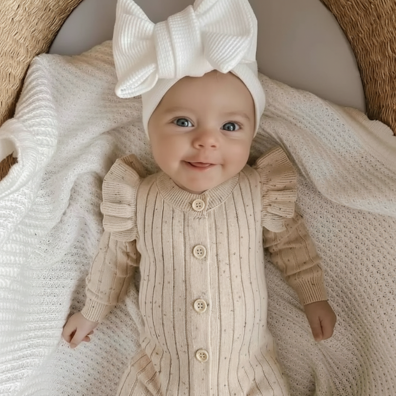 MiniAurora – Doux et élégant – Combinaison tricotée pour bébé avec des ailes d'ange et un bandeau
